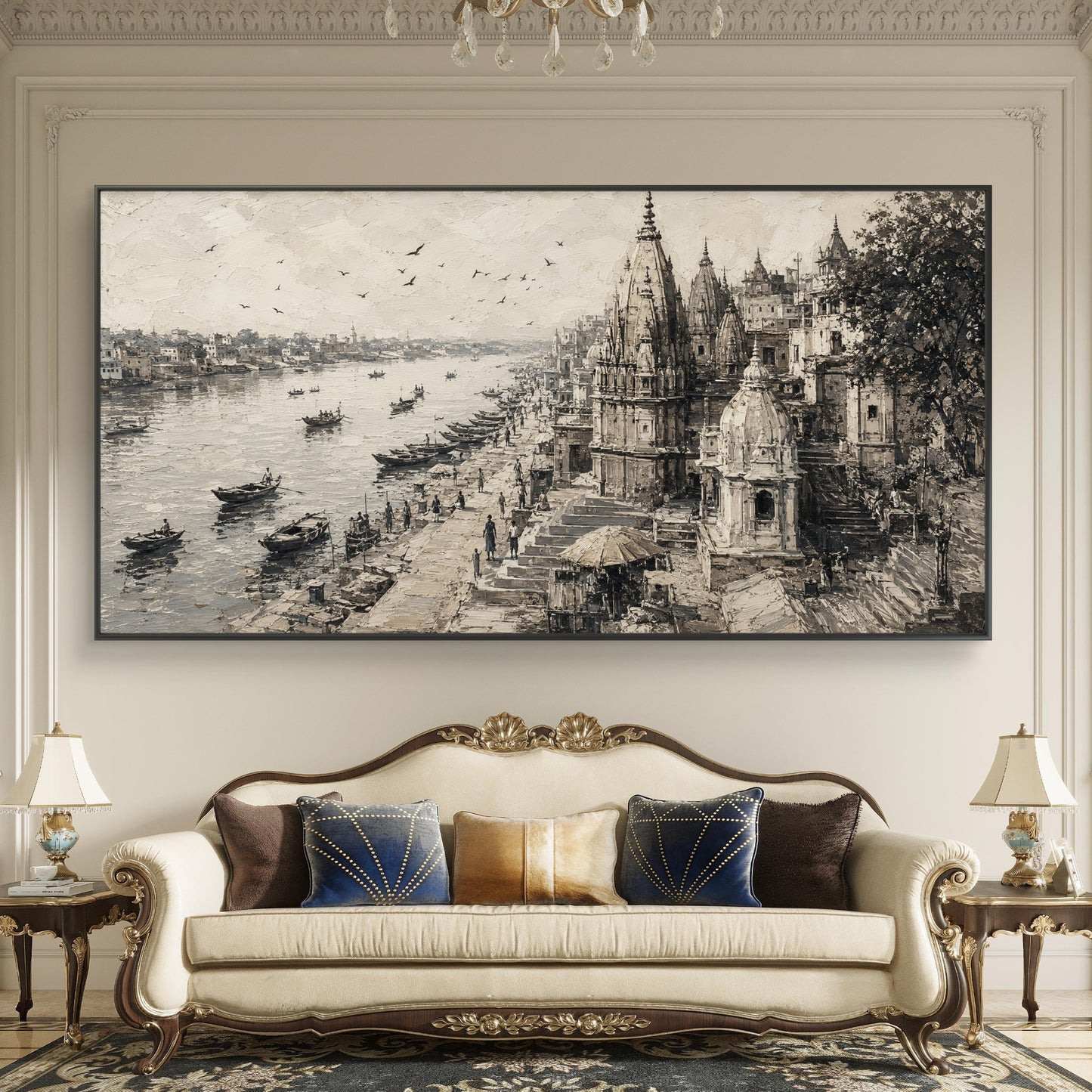 Banaras Ghat Premium Canvas Painting - Buy Online | Decor By Neon