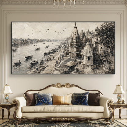 Banaras Ghat Premium Canvas Painting