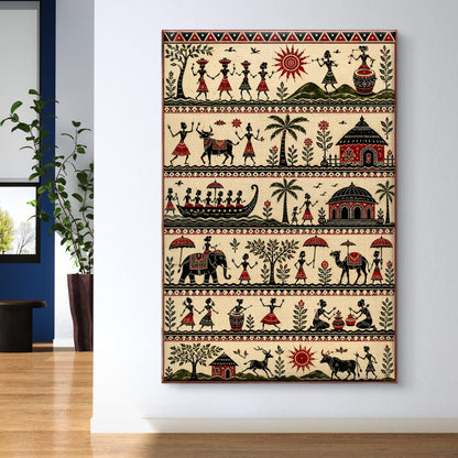 Warli Art Premium Canvas Painting