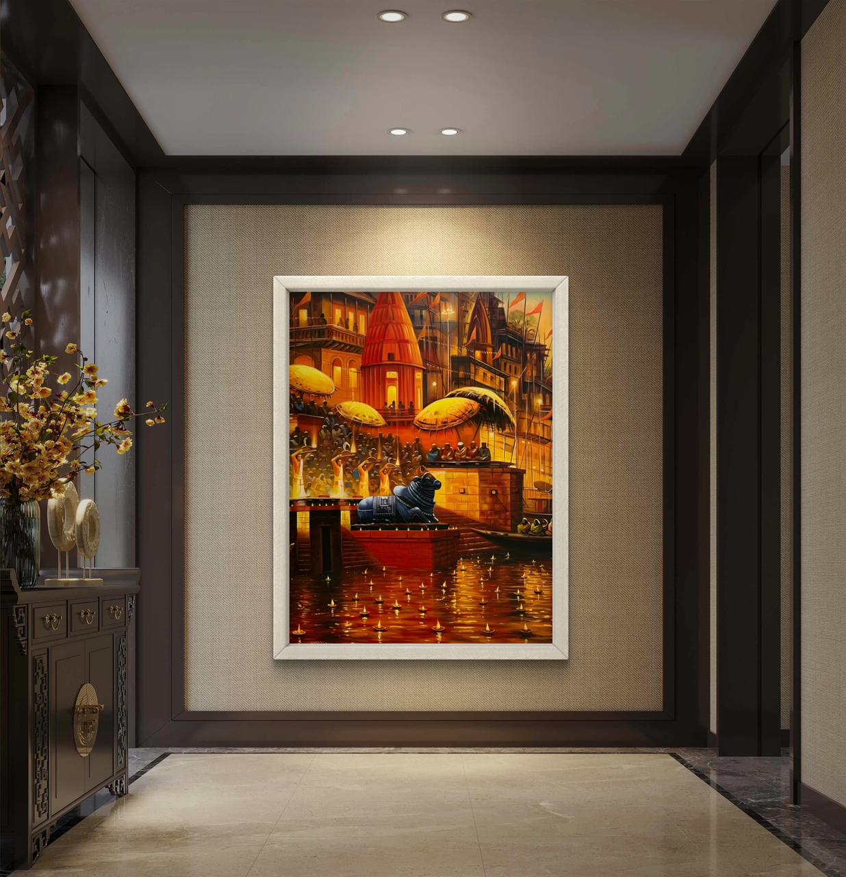 Banaras Ghat Premium Canvas Painting - Buy Online | Decor By Neon