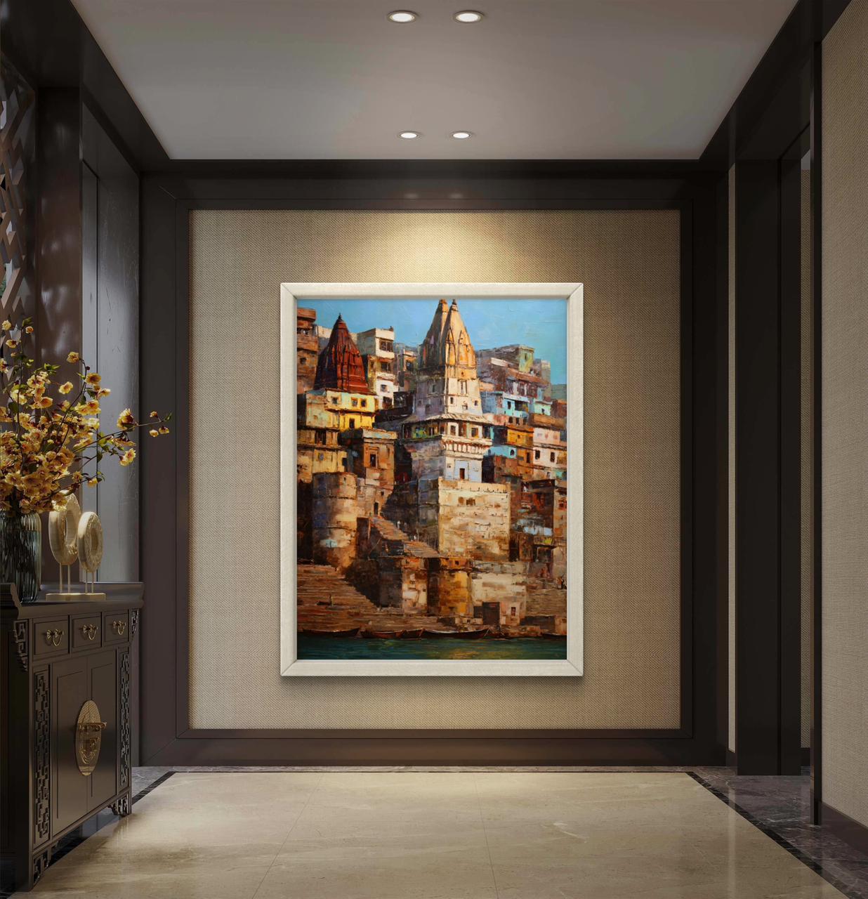 Banaras Ghat Premium Canvas Painting - Buy Online | Decor By Neon