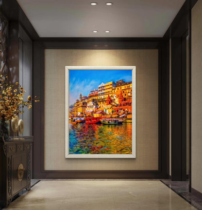 Banaras Ghat Premium Canvas Painting