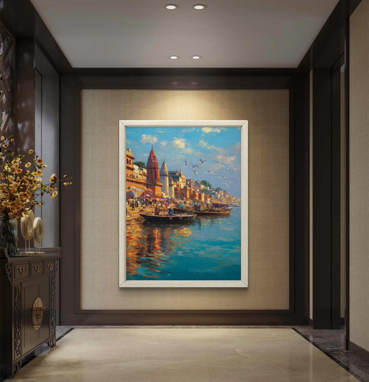 Banaras Ghat Premium Canvas Painting - Buy Online | Decor By Neon
