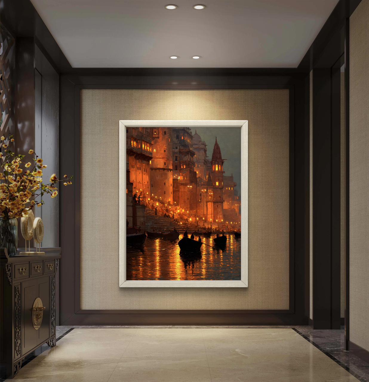 Banaras Ghat Premium Canvas Painting - Buy Online | Decor By Neon
