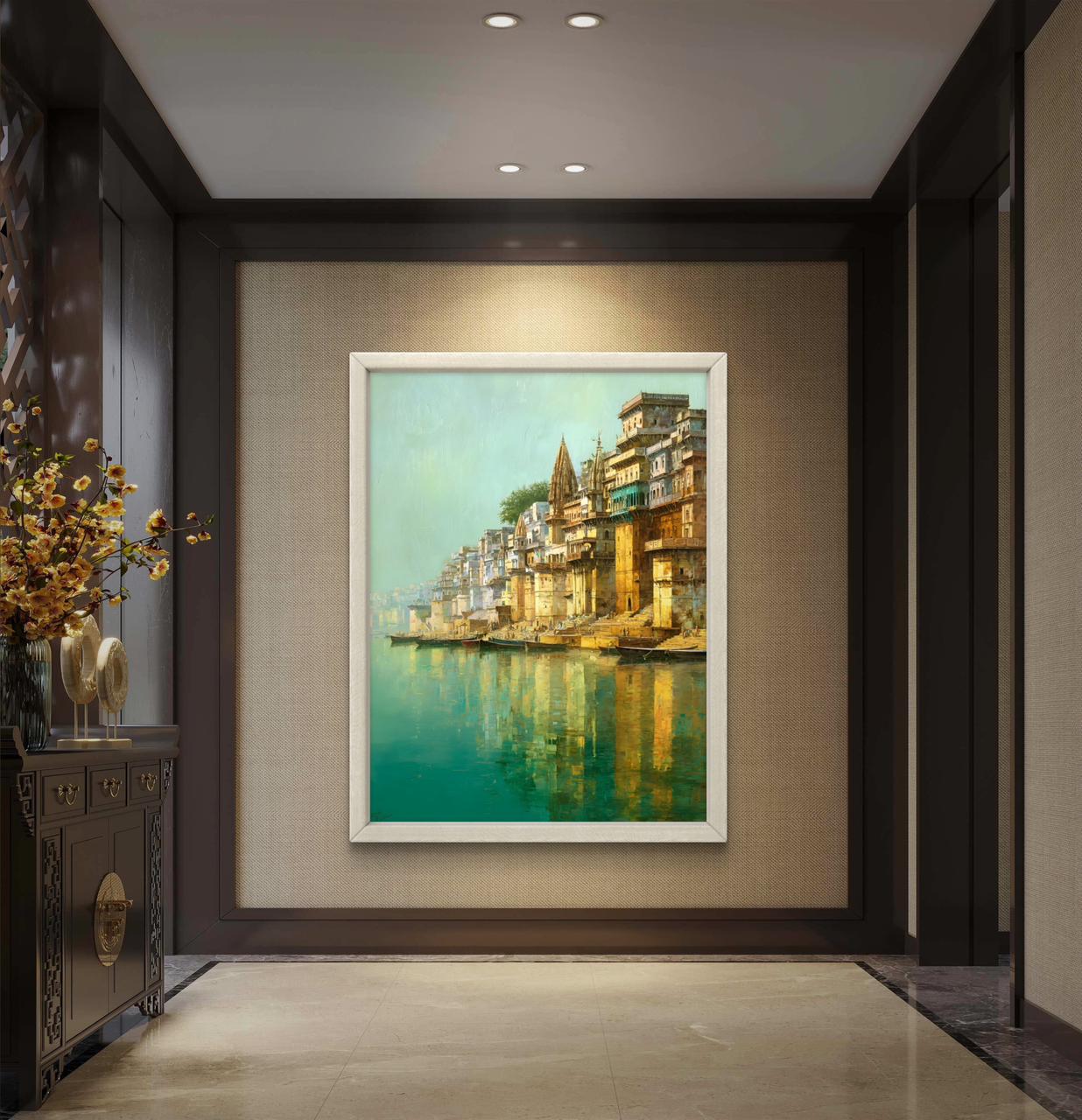 Banaras Ghat Premium Canvas Painting - Buy Online | Decor By Neon