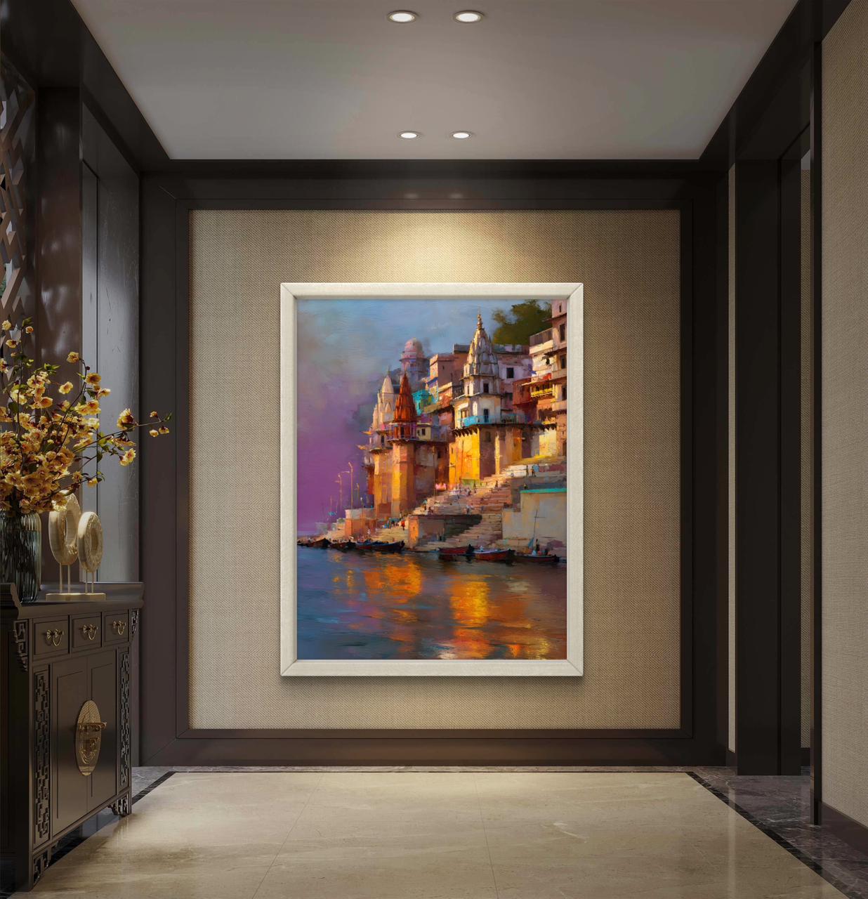 Banaras Ghat Premium Canvas Painting - Buy Online | Decor By Neon