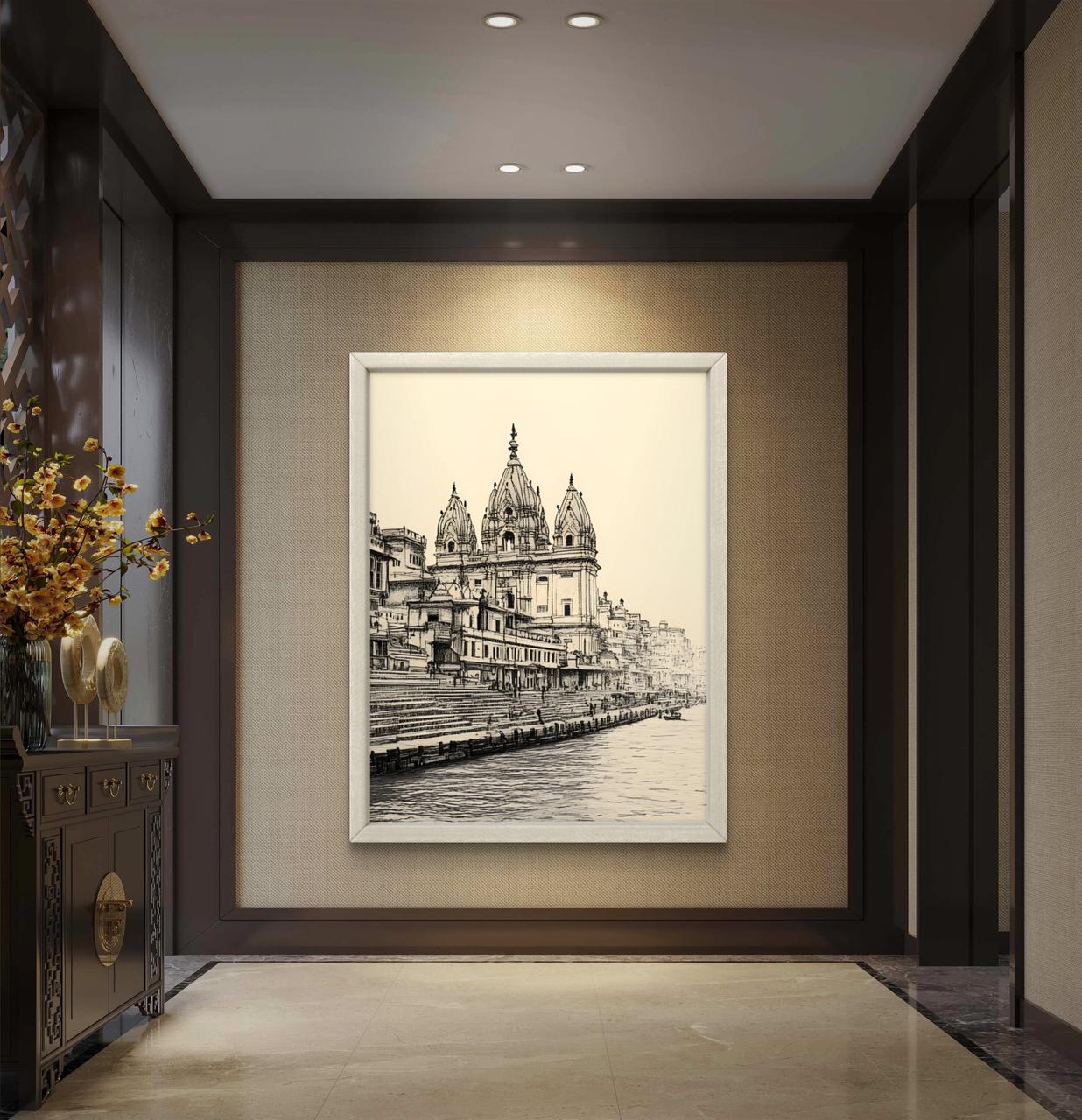 Banaras Ghat Premium Canvas Painting - Buy Online | Decor By Neon