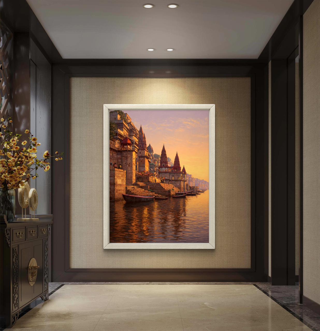 Banaras Ghat Premium Canvas Painting - Buy Online | Decor By Neon
