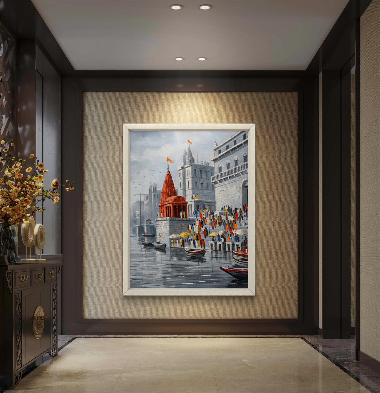 Banaras Ghat Premium Canvas Painting - Buy Online | Decor By Neon