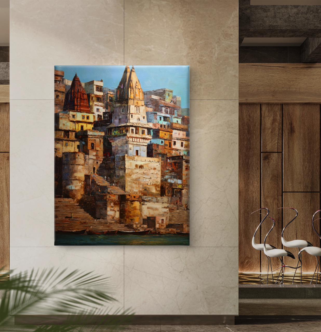 Banaras Ghat Premium Canvas Painting - Buy Online | Decor By Neon