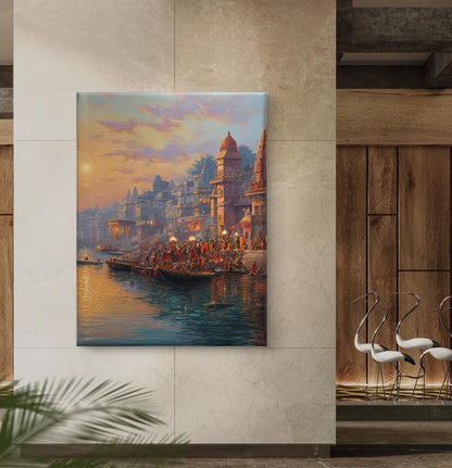 Banaras Ghat Premium Canvas Painting