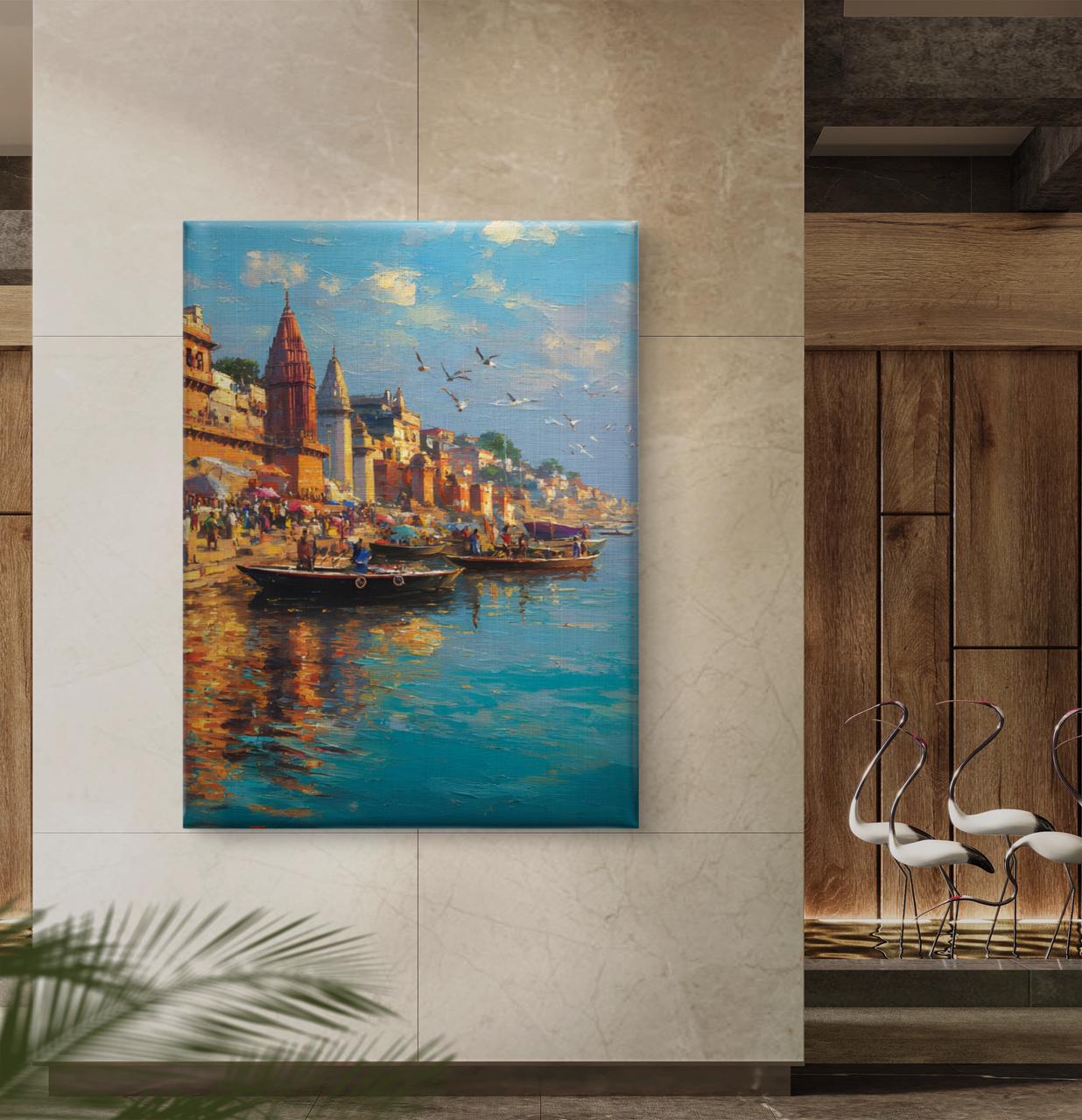 Banaras Ghat Premium Canvas Painting - Buy Online | Decor By Neon