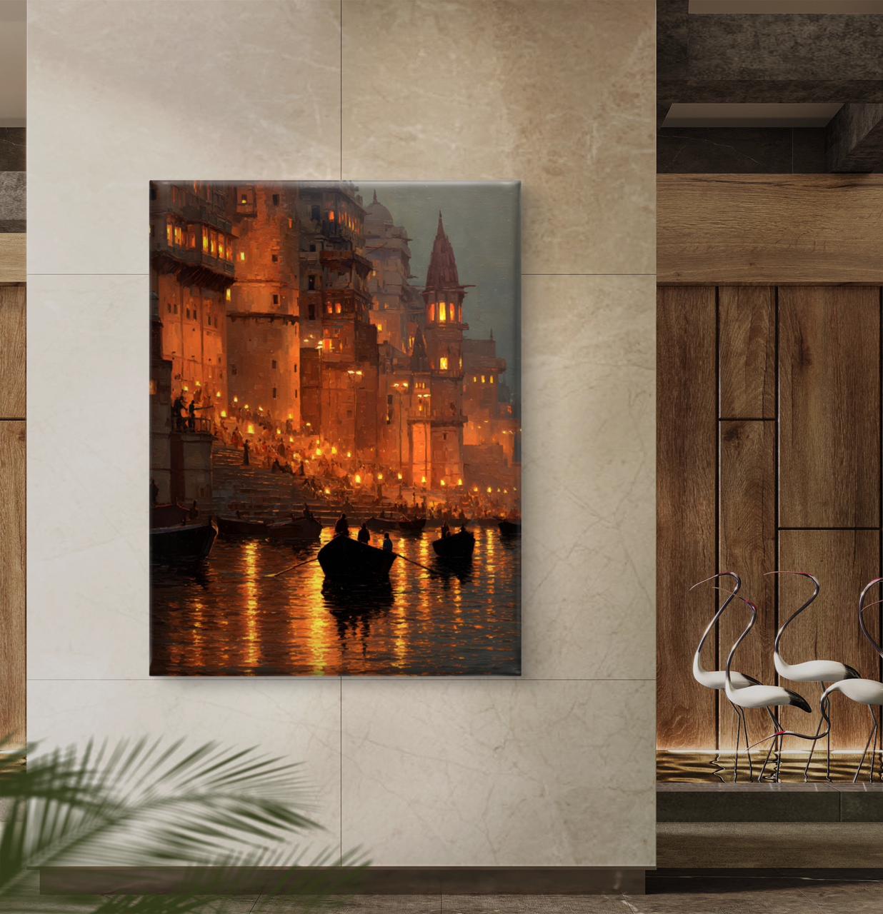 Banaras Ghat Premium Canvas Painting - Buy Online | Decor By Neon