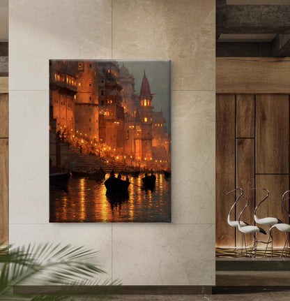 Banaras Ghat Premium Canvas Painting