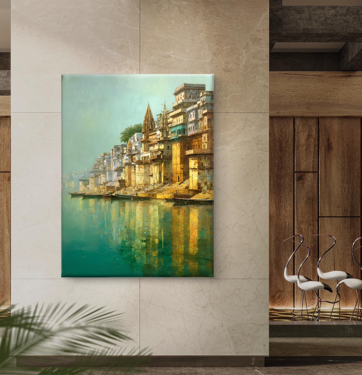 Banaras Ghat Premium Canvas Painting - Buy Online | Decor By Neon