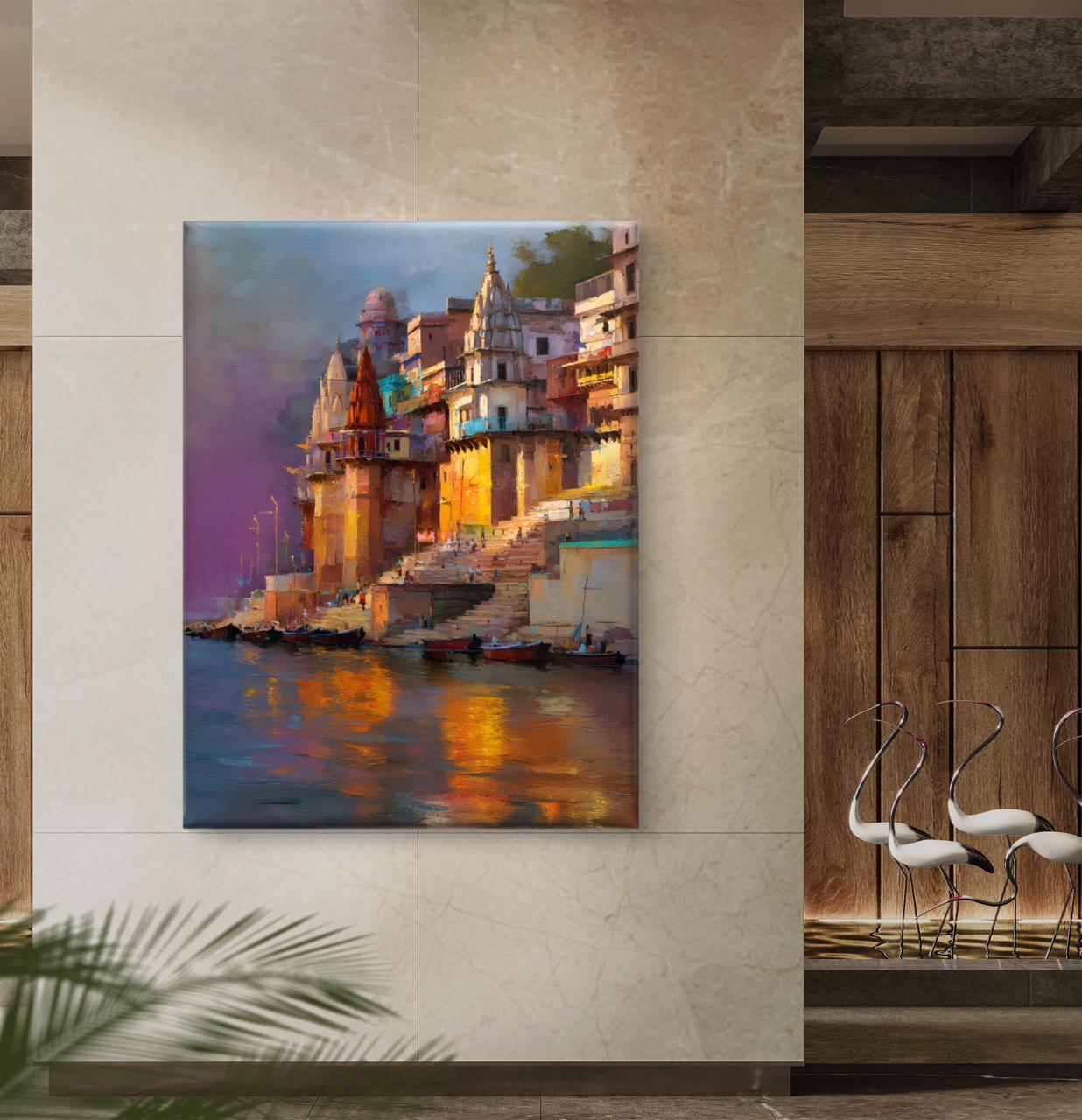 Banaras Ghat Premium Canvas Painting - Buy Online | Decor By Neon