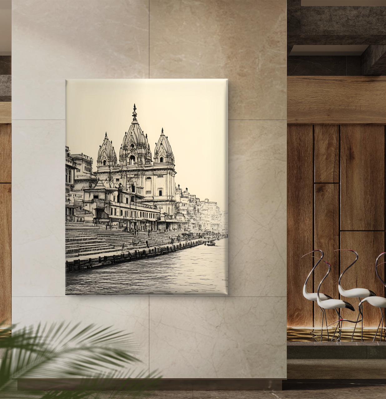 Banaras Ghat Premium Canvas Painting - Buy Online | Decor By Neon
