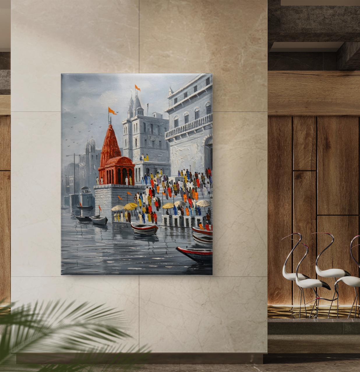 Banaras Ghat Premium Canvas Painting - Buy Online | Decor By Neon