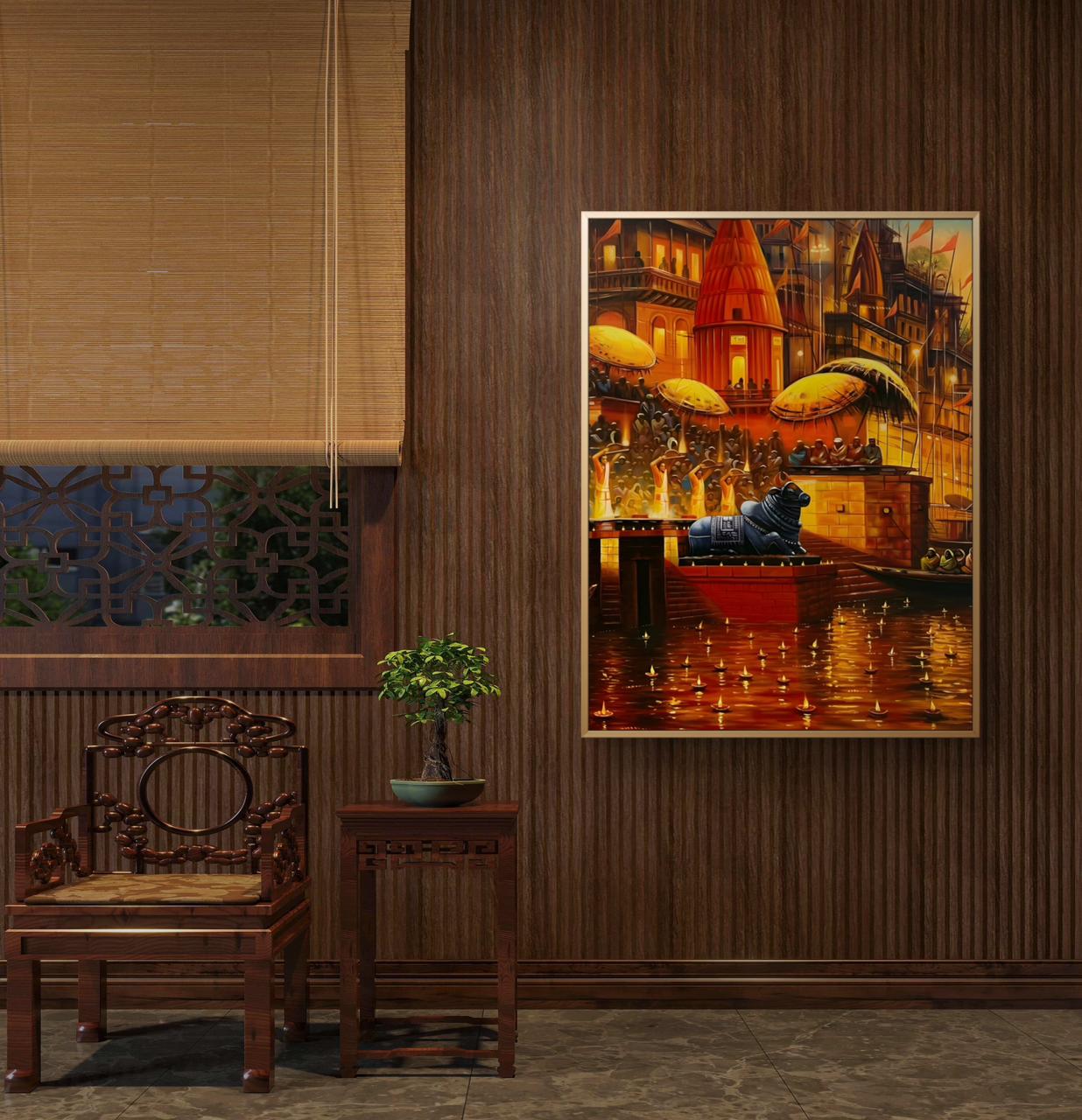 Banaras Ghat Premium Canvas Painting - Buy Online | Decor By Neon