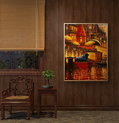 Banaras Ghat Premium Canvas Painting