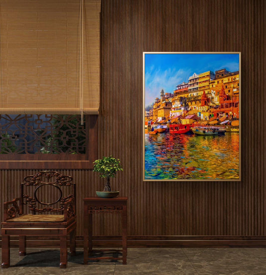 Banaras Ghat Premium Canvas Painting - Premium Wall Art | Decor By Neon