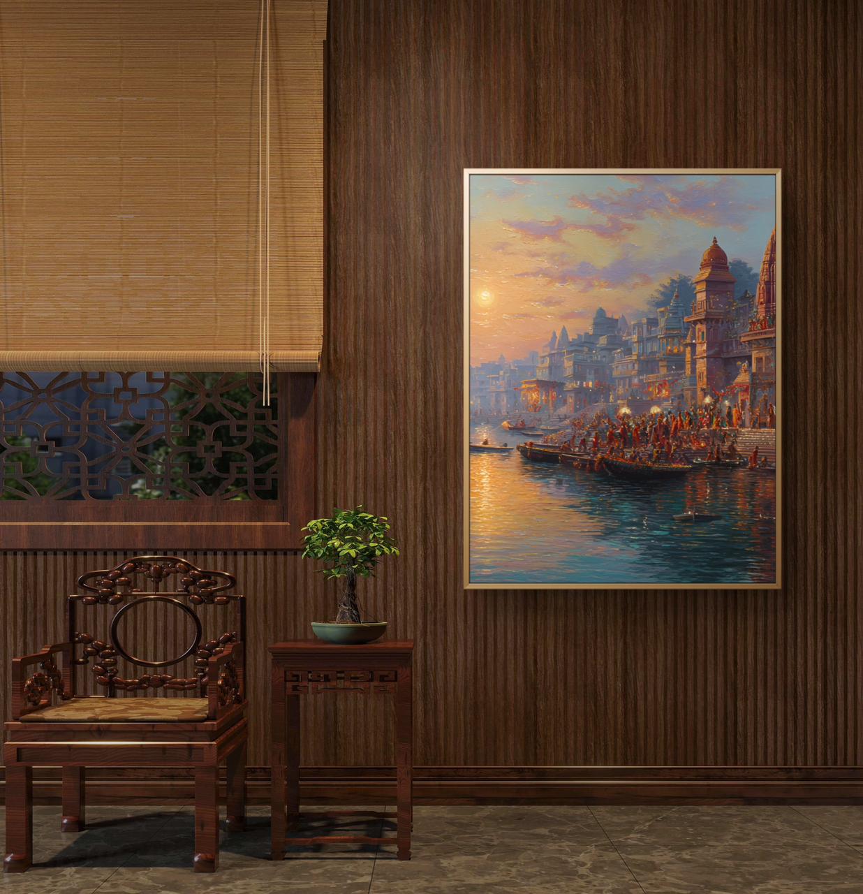 Banaras Ghat Premium Canvas Painting - Buy Online | Decor By Neon