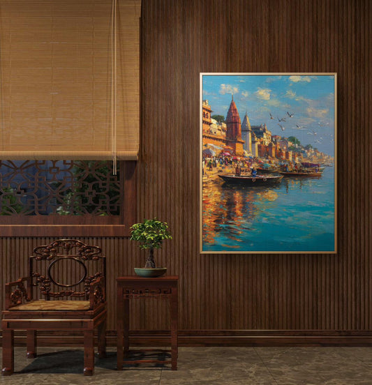 Banaras Ghat Premium Canvas Painting - Premium Wall Art | Decor By Neon