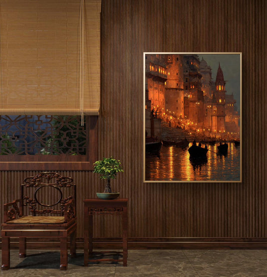 Banaras Ghat Premium Canvas Painting - Premium Wall Art | Decor By Neon