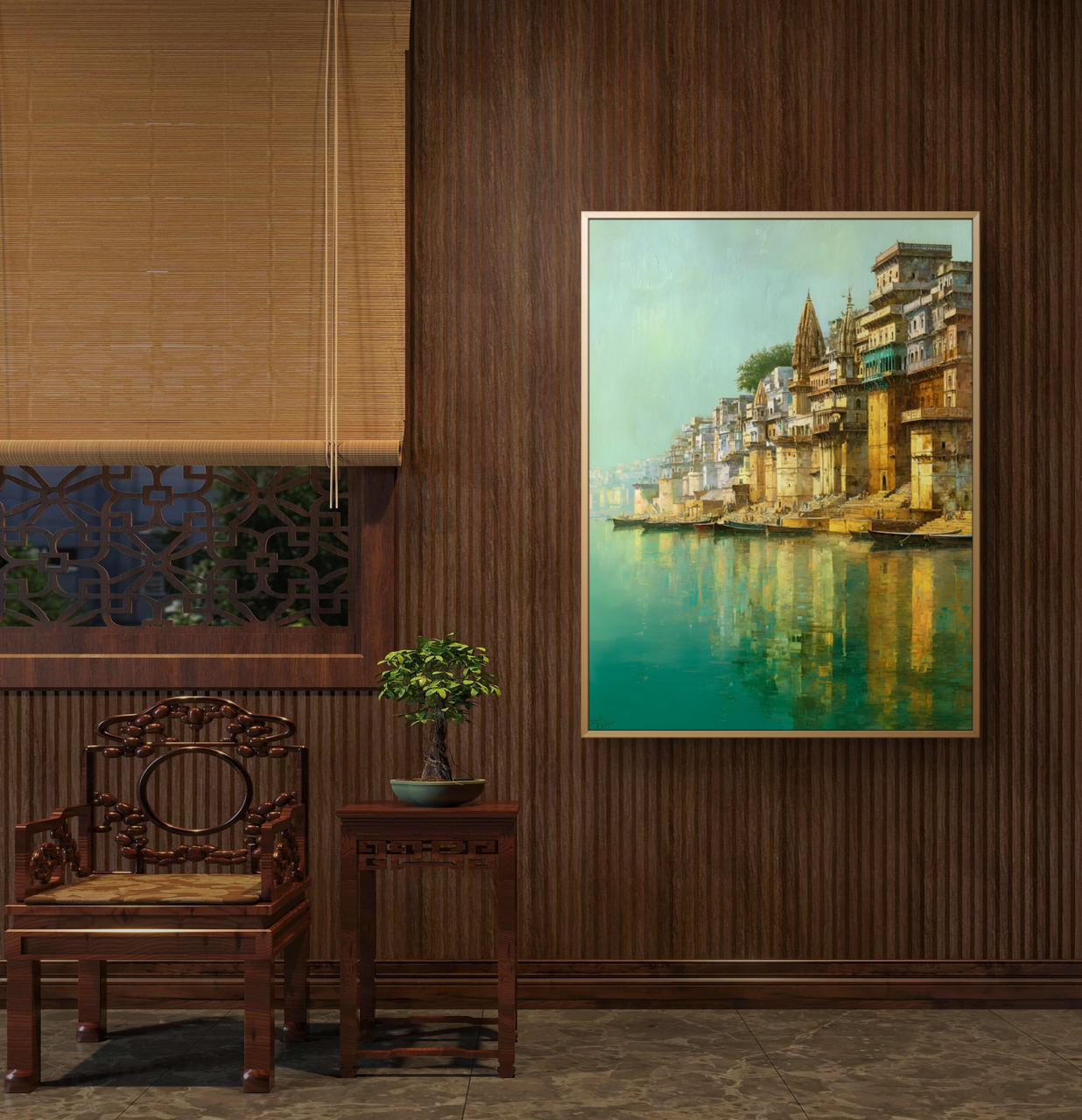 Banaras Ghat Premium Canvas Painting - Buy Online | Decor By Neon