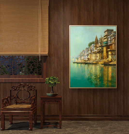 Banaras Ghat Premium Canvas Painting - Premium Wall Art | Decor By Neon