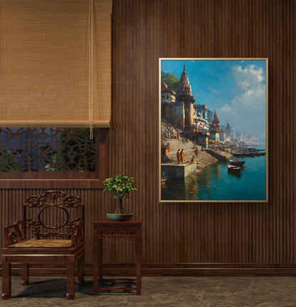 Banaras Ghat Premium Canvas Painting