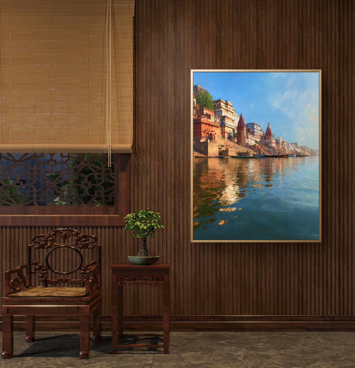 Banaras Ghat Premium Canvas Painting - Buy Online | Decor By Neon