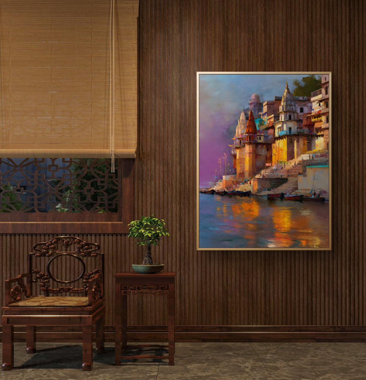Banaras Ghat Premium Canvas Painting - Premium Wall Art | Decor By Neon