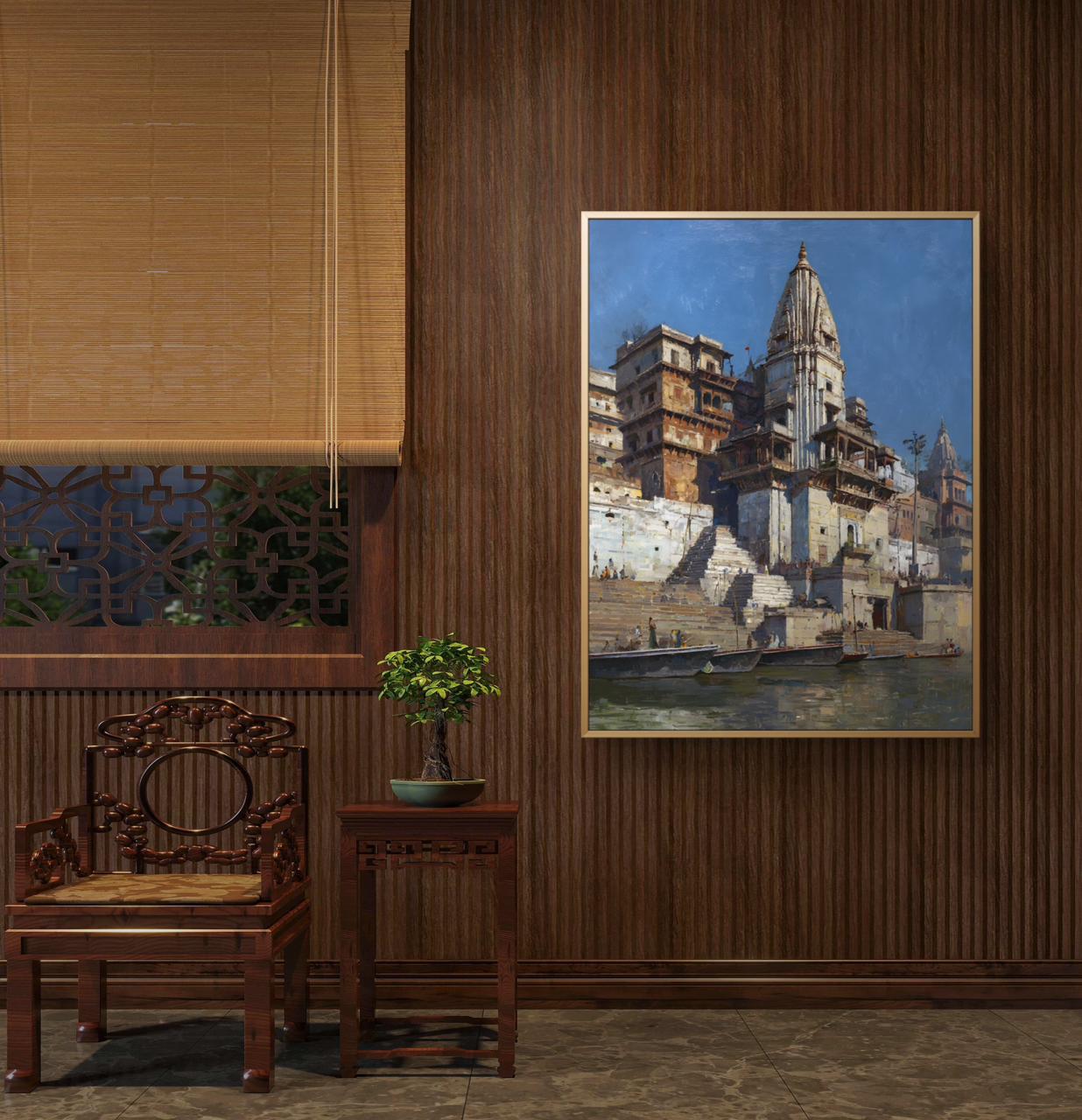 Banaras Ghat Premium Canvas Painting - Buy Online | Decor By Neon