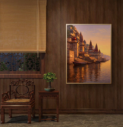 Banaras Ghat Premium Canvas Painting