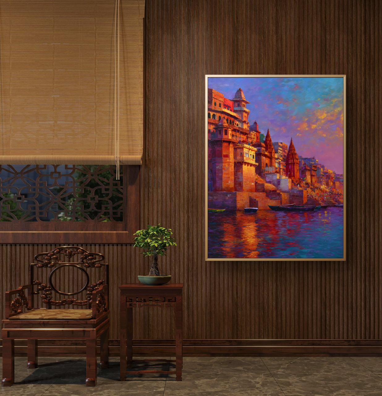 Banaras Ghat Premium Canvas Painting - Buy Online | Decor By Neon