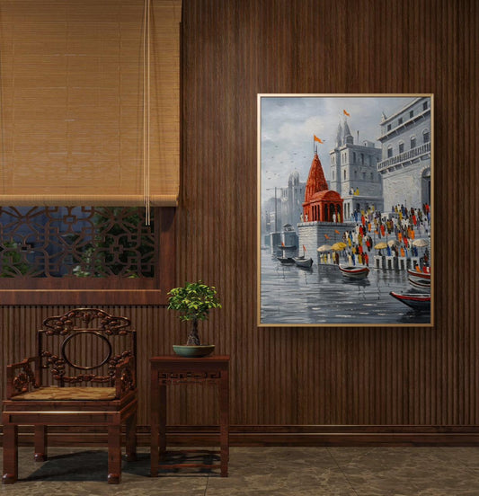 Banaras Ghat Premium Canvas Painting - Premium Wall Art | Decor By Neon