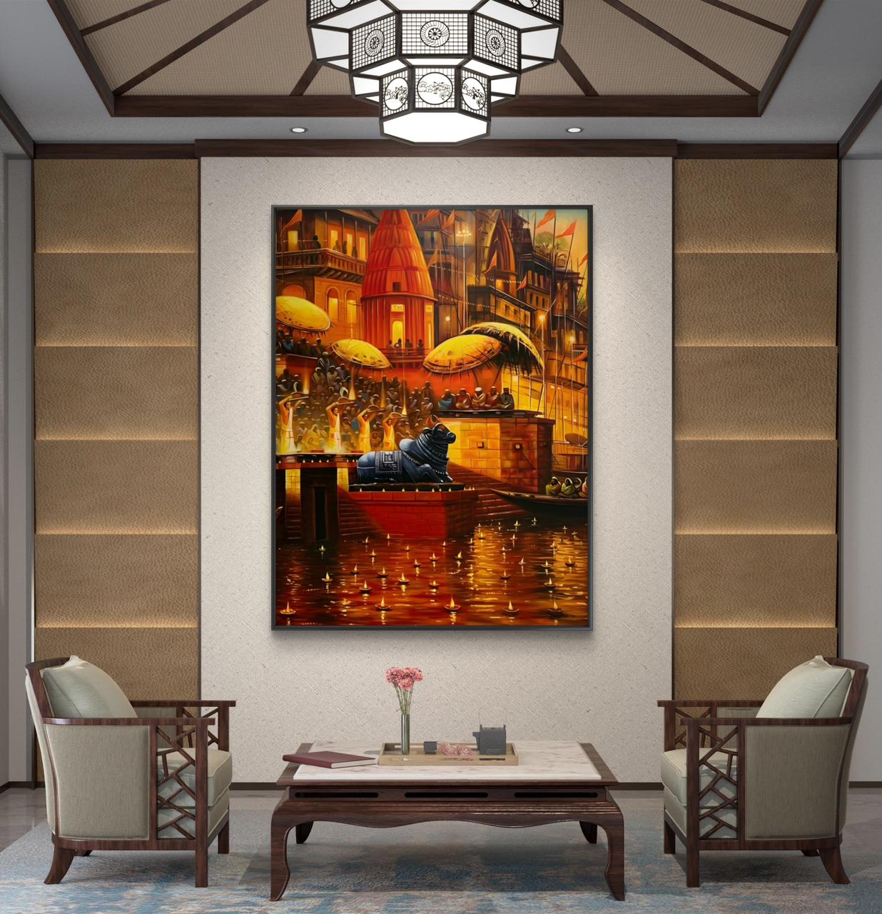 Banaras Ghat Premium Canvas Painting - Buy Online | Decor By Neon