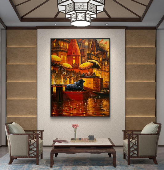 Banaras Ghat Premium Canvas Painting - Canvas Wall Art | Decor By Neon