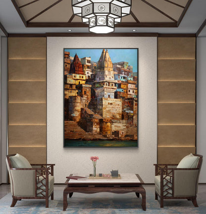 Banaras Ghat Premium Canvas Painting