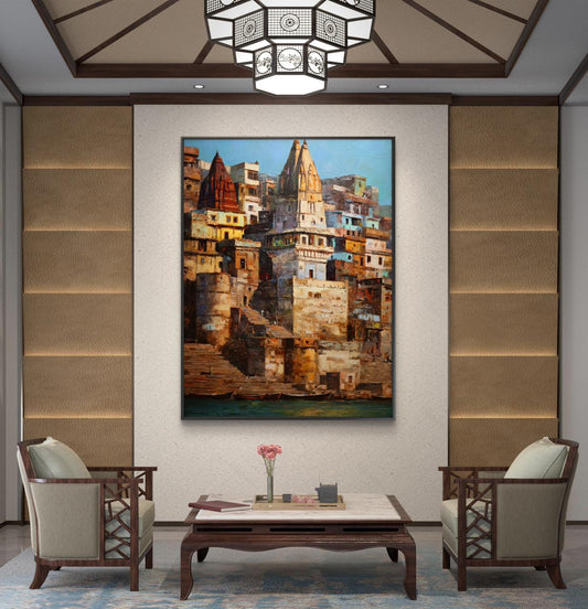 Banaras Ghat Premium Canvas Painting - Canvas Wall Art | Decor By Neon