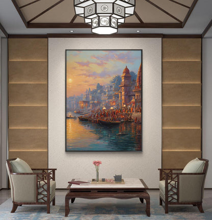 Banaras Ghat Premium Canvas Painting
