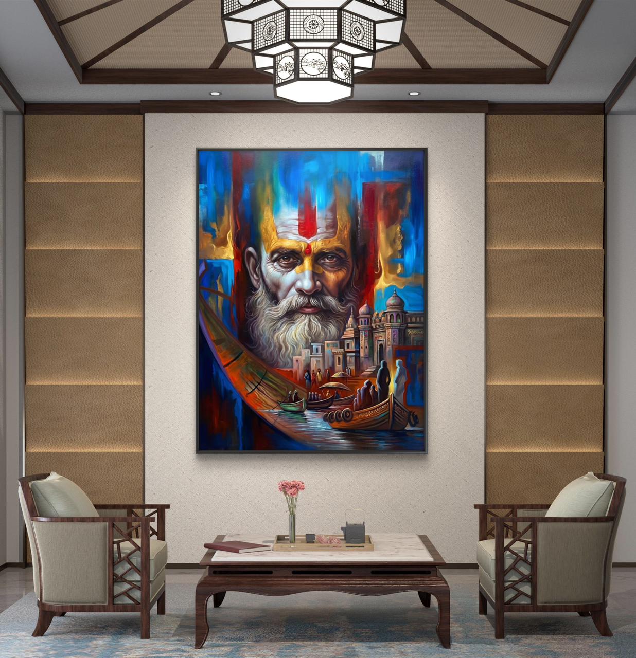 Banaras Ghat Premium Canvas Painting - Buy Online | Decor By Neon
