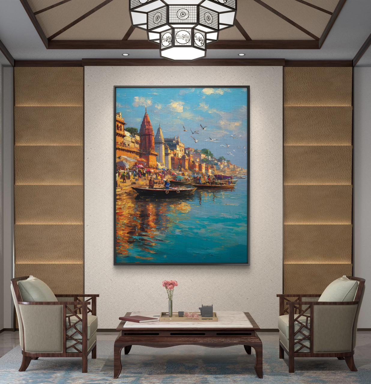 Banaras Ghat Premium Canvas Painting - Buy Online | Decor By Neon