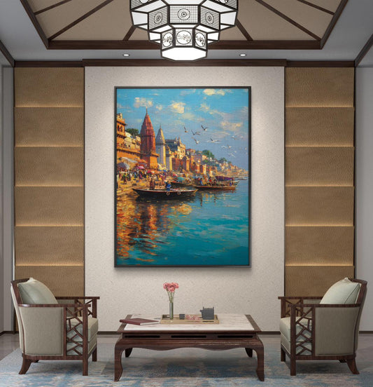 Banaras Ghat Premium Canvas Painting - Canvas Wall Art | Decor By Neon