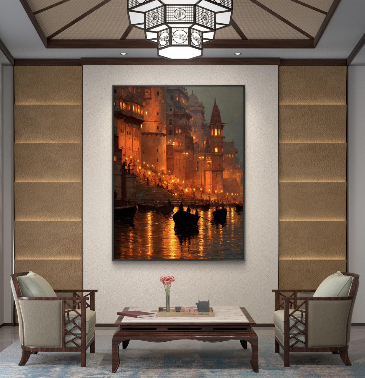 Banaras Ghat Premium Canvas Painting - Buy Online | Decor By Neon
