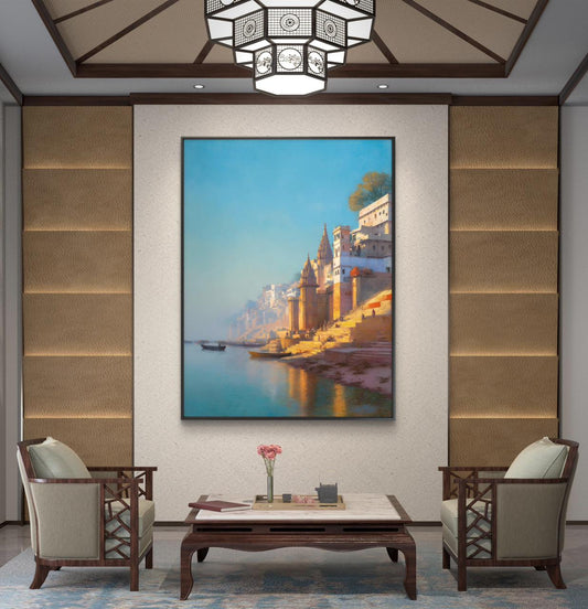 Banaras Ghat Premium Canvas Painting - Canvas Wall Art | Decor By Neon