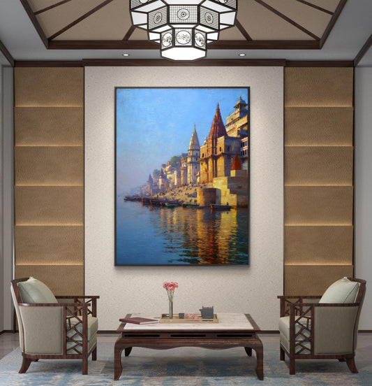 Banaras Ghat Premium Canvas Painting - Canvas Wall Art | Decor By Neon