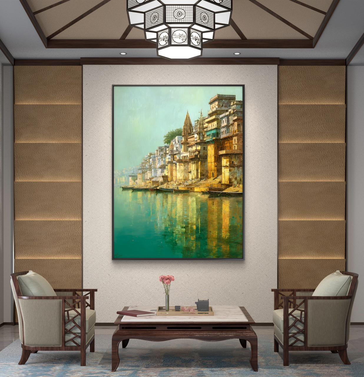 Banaras Ghat Premium Canvas Painting - Buy Online | Decor By Neon