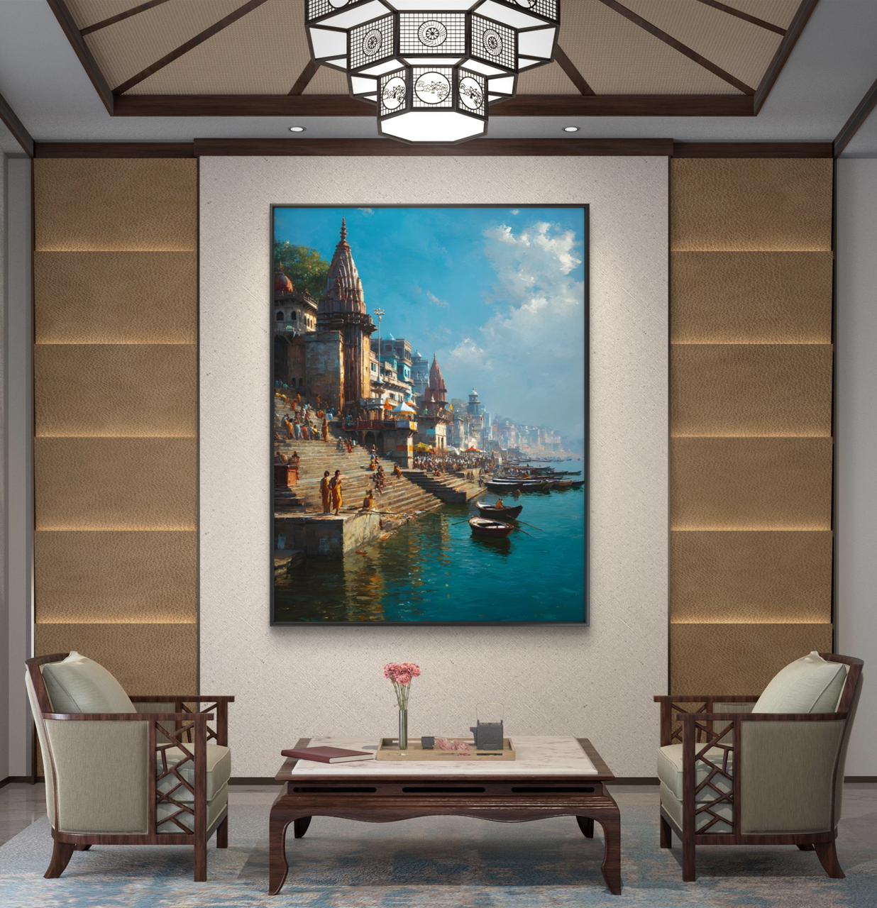 Banaras Ghat Premium Canvas Painting - Buy Online | Decor By Neon